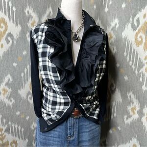 Ralph Lauren Spring 2014 Runway Black & White Plaid Print Knit Cardigan Sweater